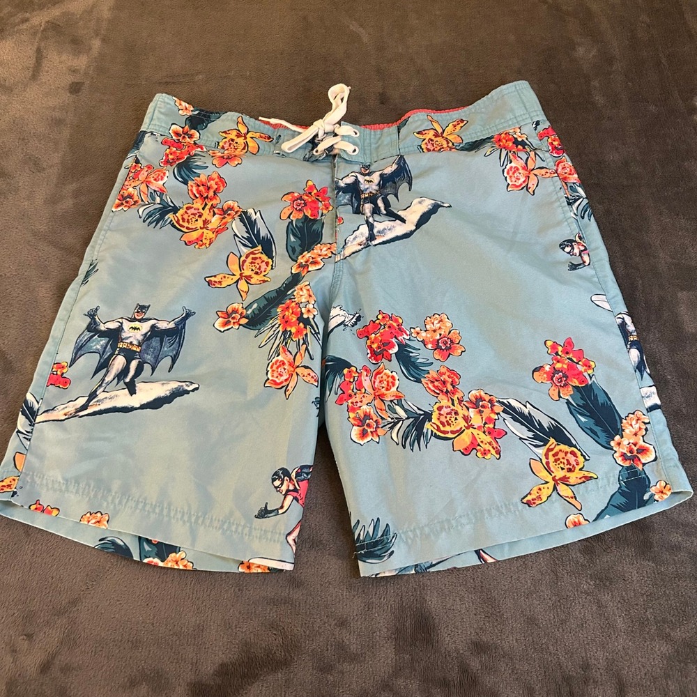 Batman Floral Swim Trunks Blue Swim Shorts Summer Beach Mens Medium 36x9"